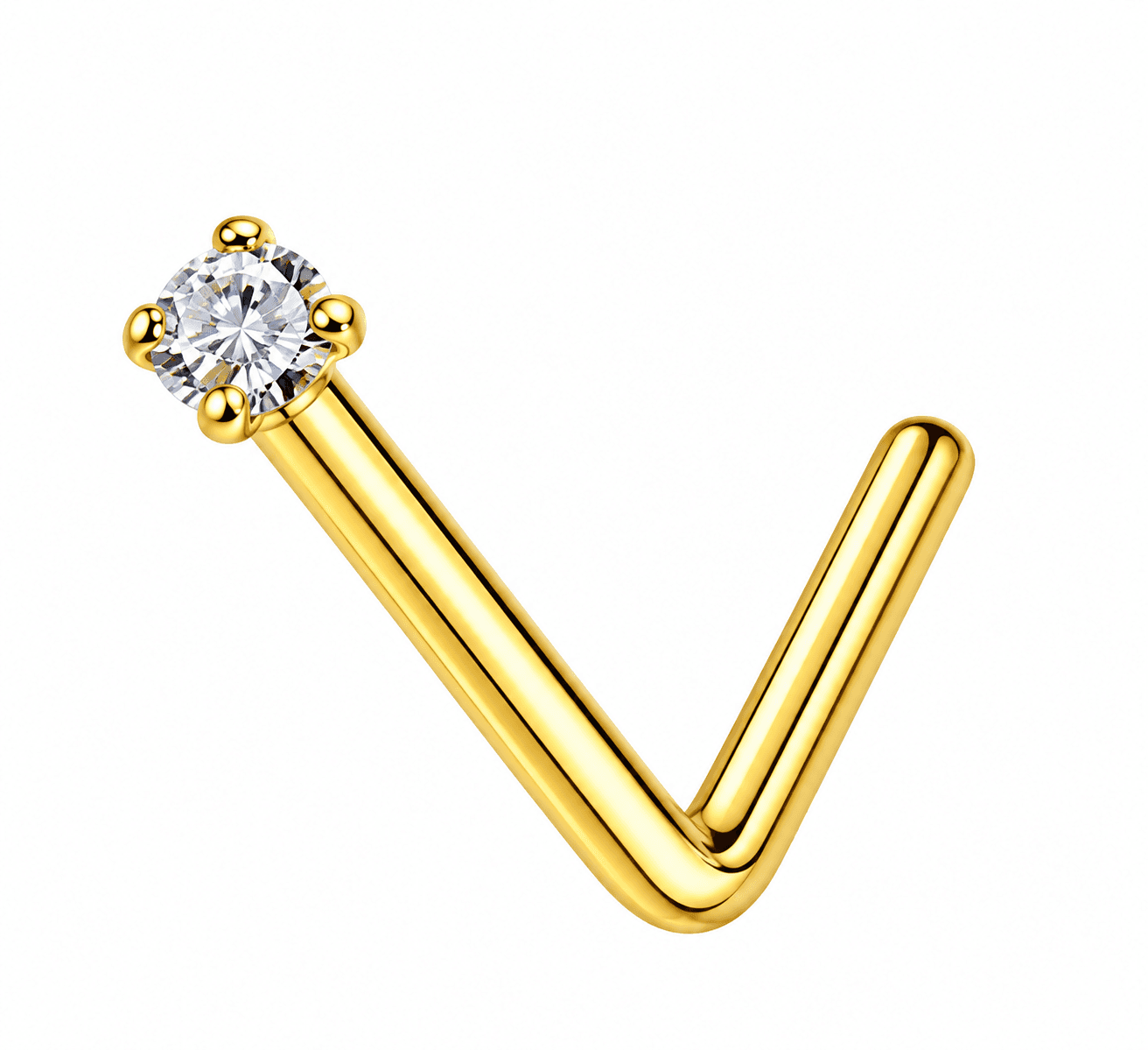Gold Crystal L-Bend Nose Stud โจ
